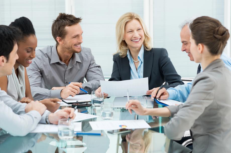 happy business owner in meeting